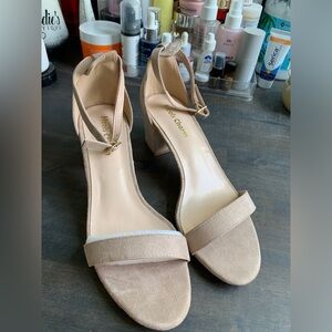 Nude suede kitty cat heels